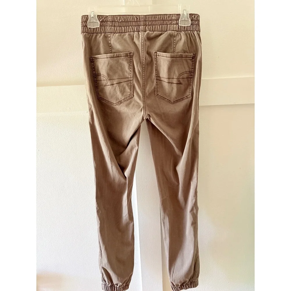 American Eagle Women Mushroom Brown Stretch Joggers Size 4 Smocked Waist - Picture 2 of 8